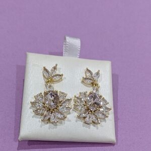 Extremely Stunning Gold and Bany Pink Crystal Floral Earrings